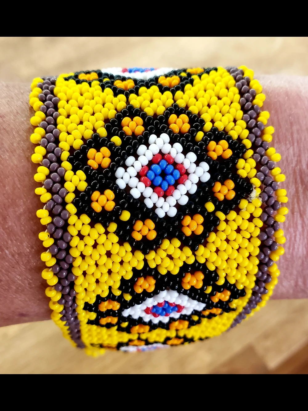 Handmade Yellow Seed Bead Cuff Bracelet